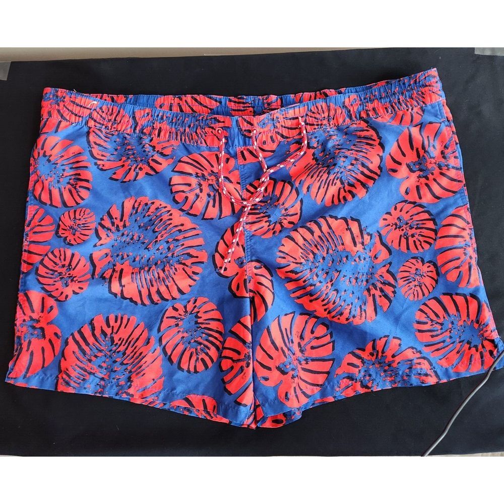 Merona Mens Board Shorts Swim‎ Trunks XXL Drawstring Geometric Red and Blue